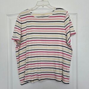 Talbots Striped Tee Top Crew Neck Short‎ Sleeve Cotton Casual Plus Size 2X Basic